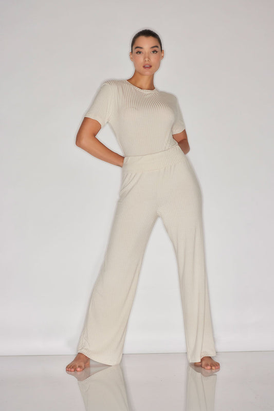 Skye Rib Ease Pants Ecru