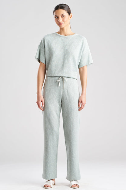 Quilted Geo Knit Jacquard Straight Leg Pants Ocean Mist