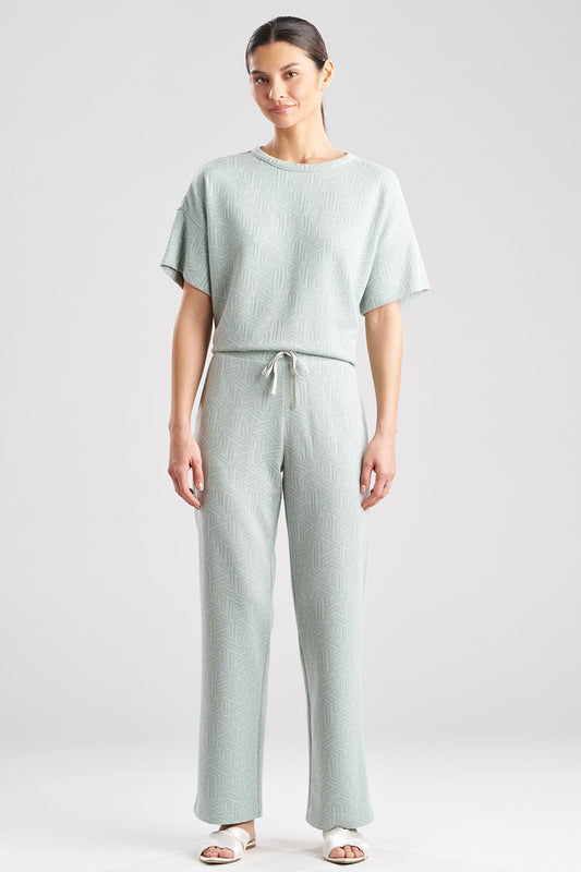 Quilted Geo Knit Jacquard Straight Leg Pants Ocean Mist