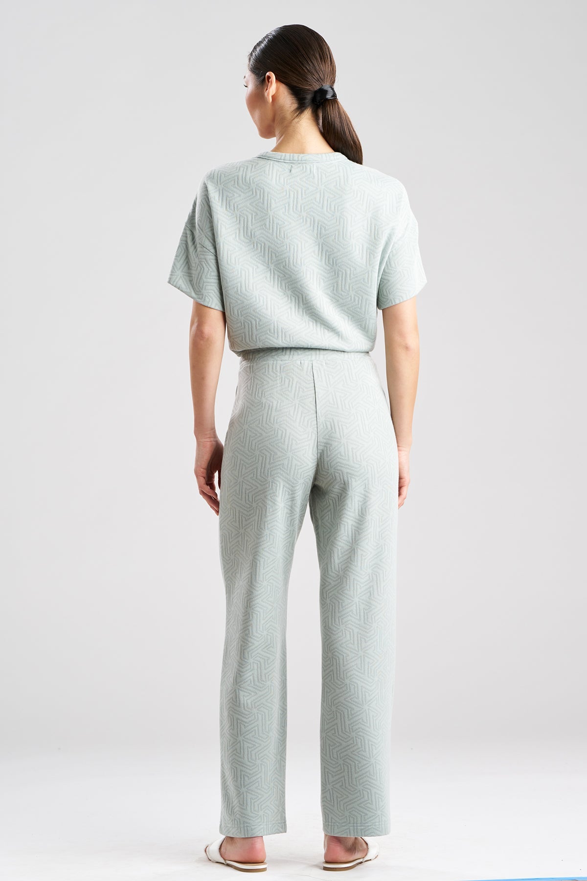 Quilted Geo Knit Jacquard Straight Leg Pants Ocean Mist