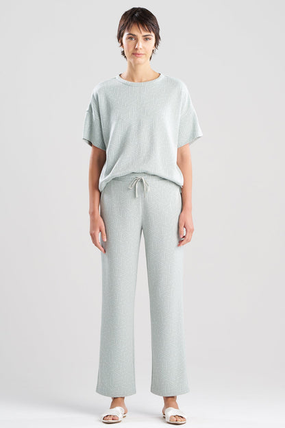 Quilted Geo Knit Jacquard Straight Leg Pants Ocean Mist