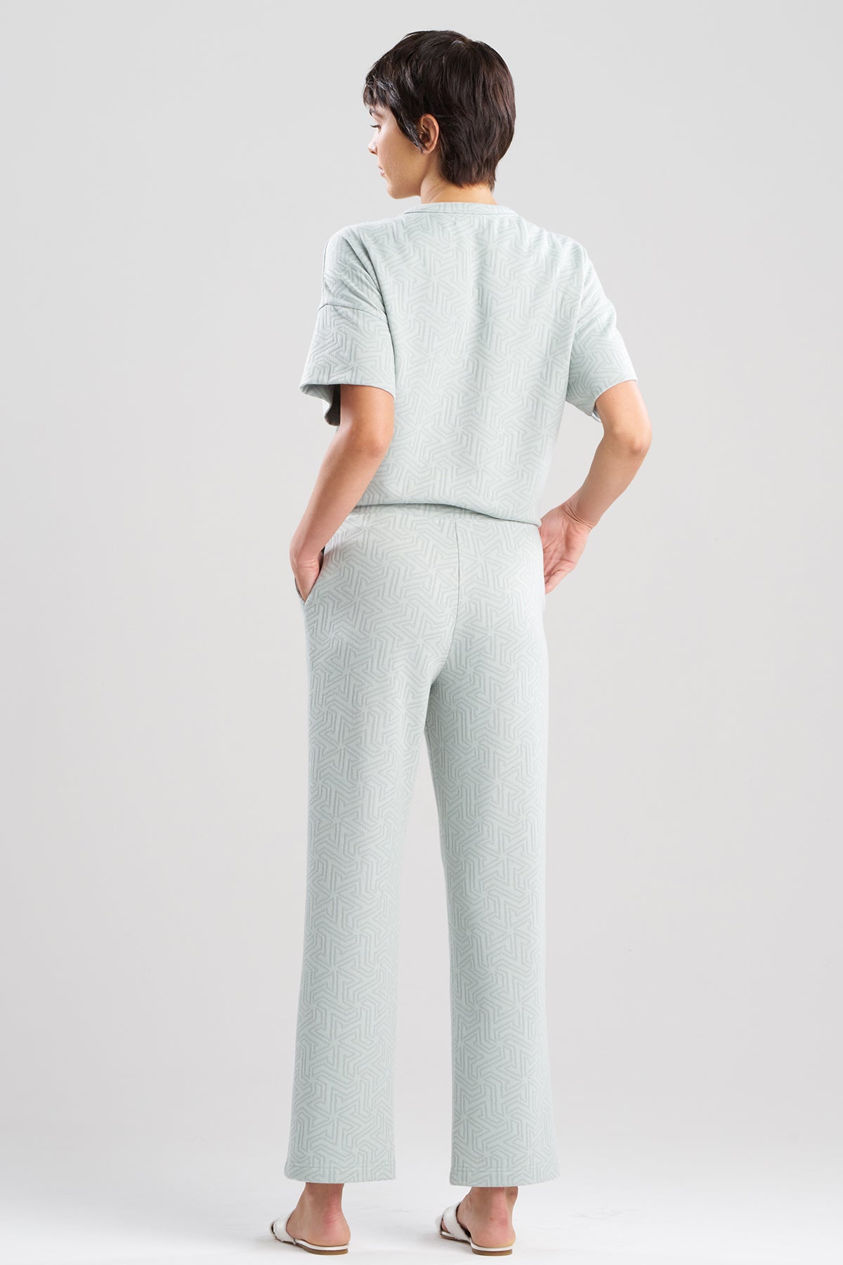 Quilted Geo Knit Jacquard Straight Leg Pants Ocean Mist