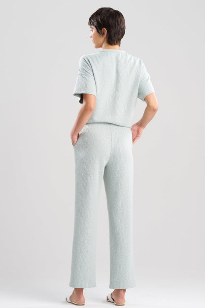 Quilted Geo Knit Jacquard Straight Leg Pants Ocean Mist