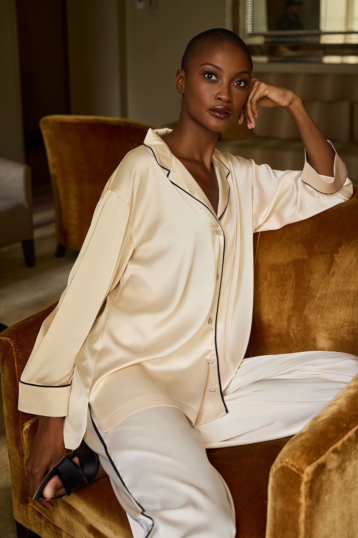 Satin Essentials Oversized Notch Shirt Wheat