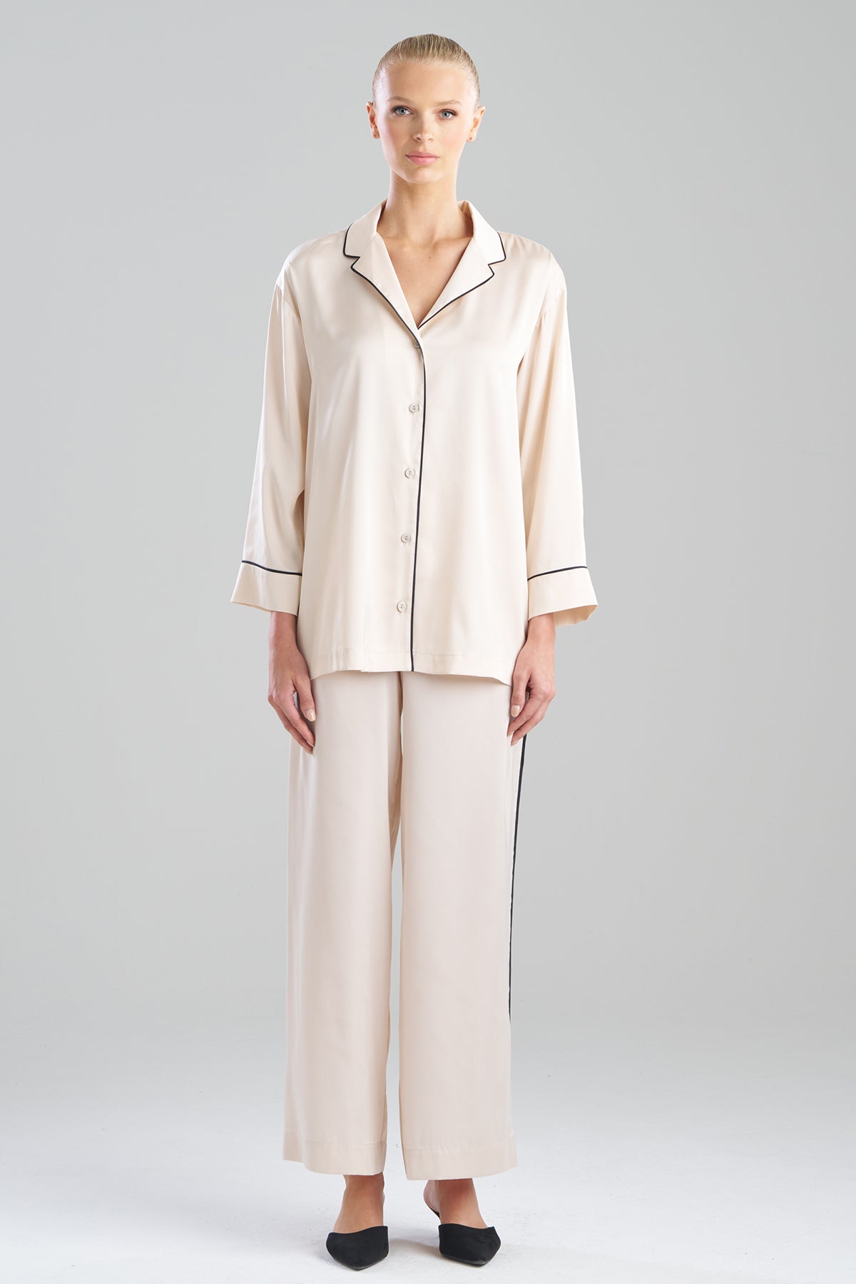 Satin Essentials Oversized Notch Shirt Wheat