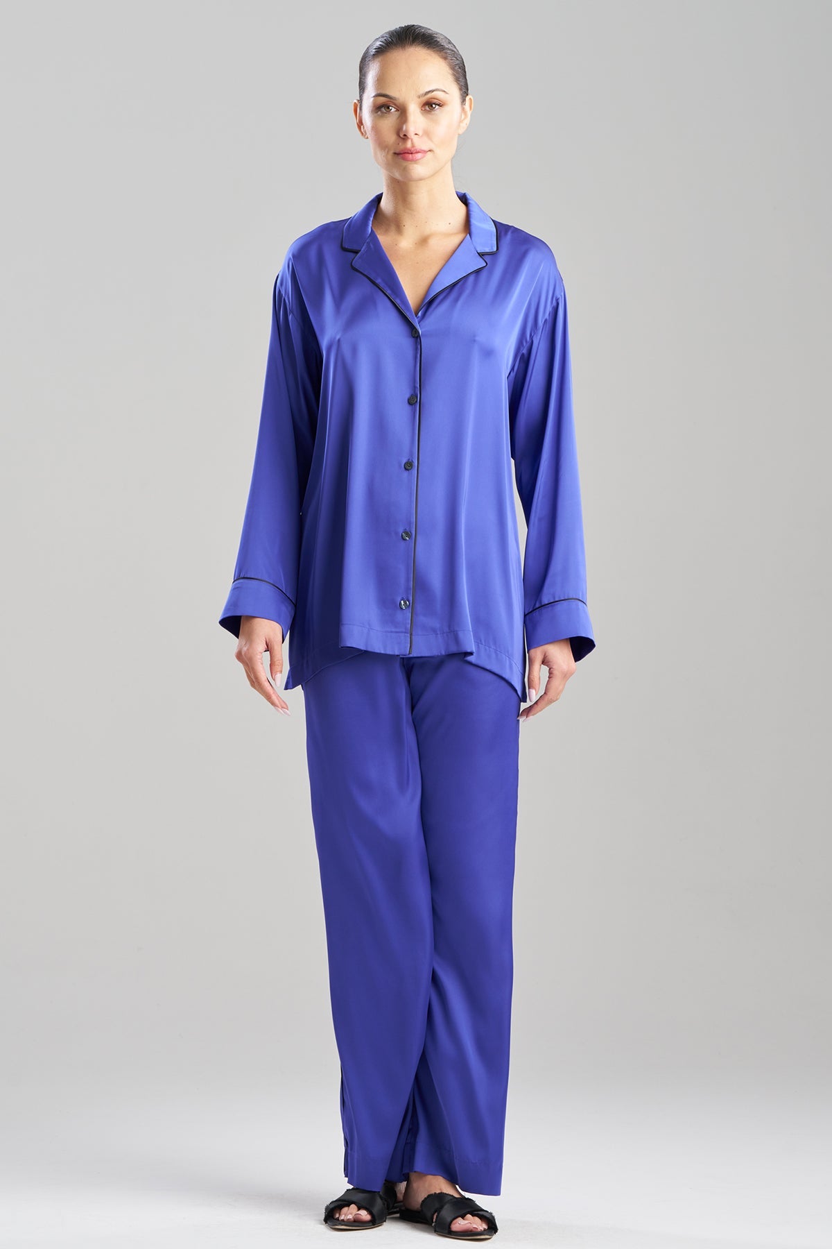 Satin Essentials Oversized Notch Shirt Blueberry