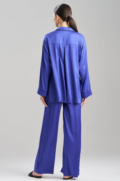 Satin Essentials Oversized Notch Shirt Blueberry