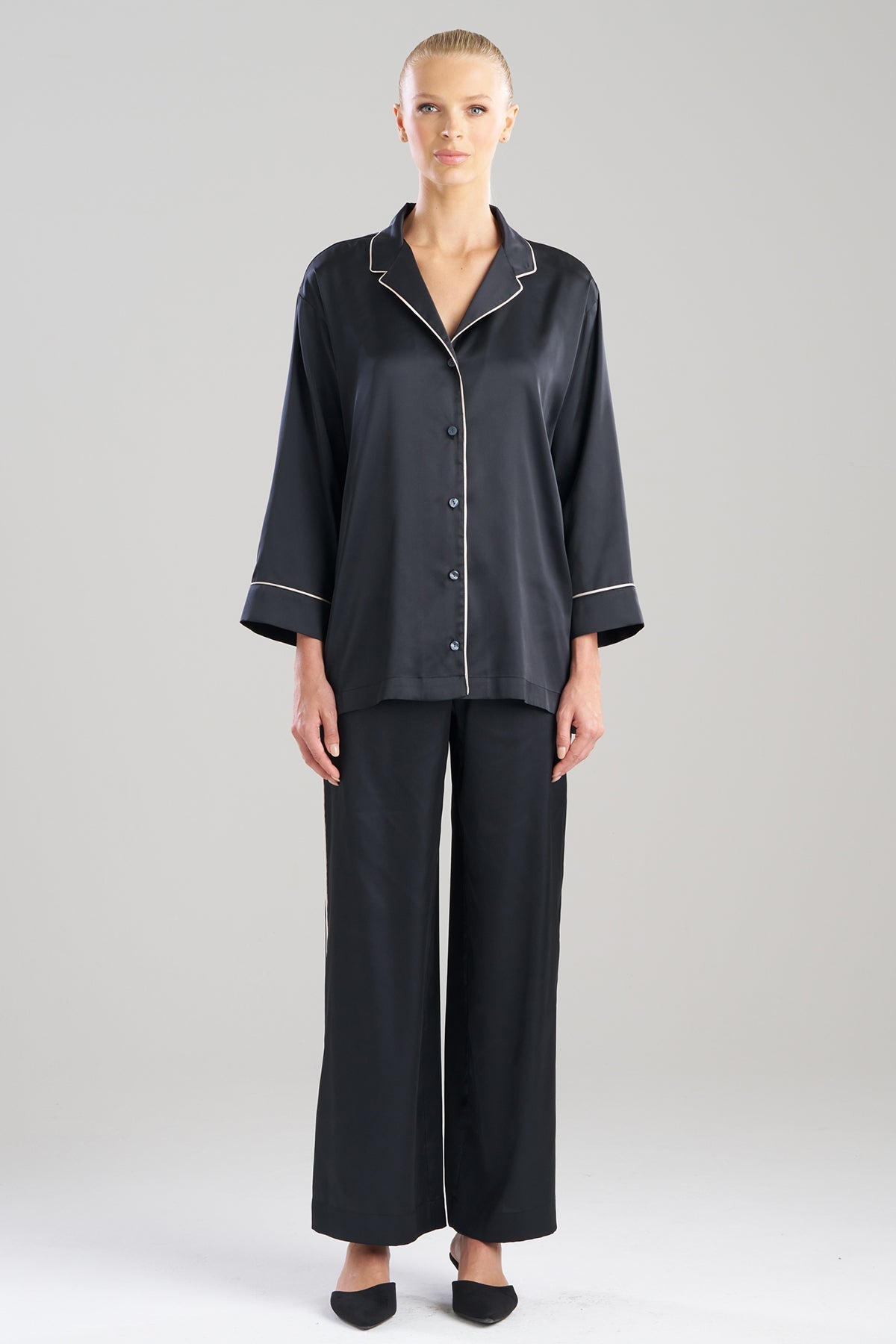 Satin Essentials Oversized Notch Shirt Black