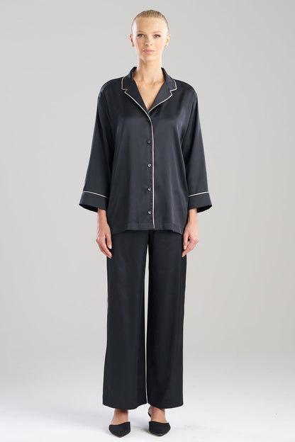 Satin Essentials Oversized Notch Shirt Black