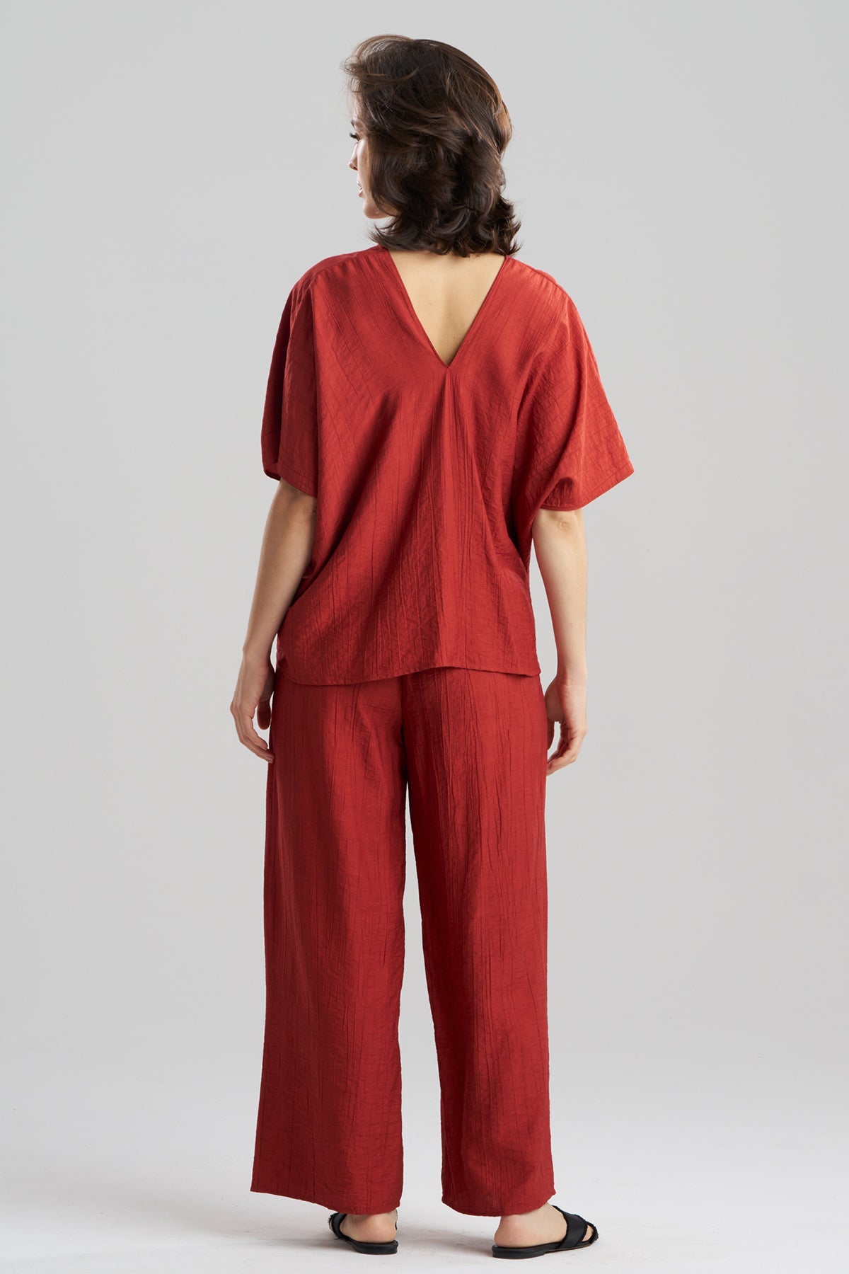 Terra Foil Crinkle Caftan Shirt Brick