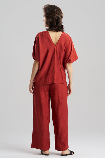 Terra Foil Crinkle Caftan Shirt Brick