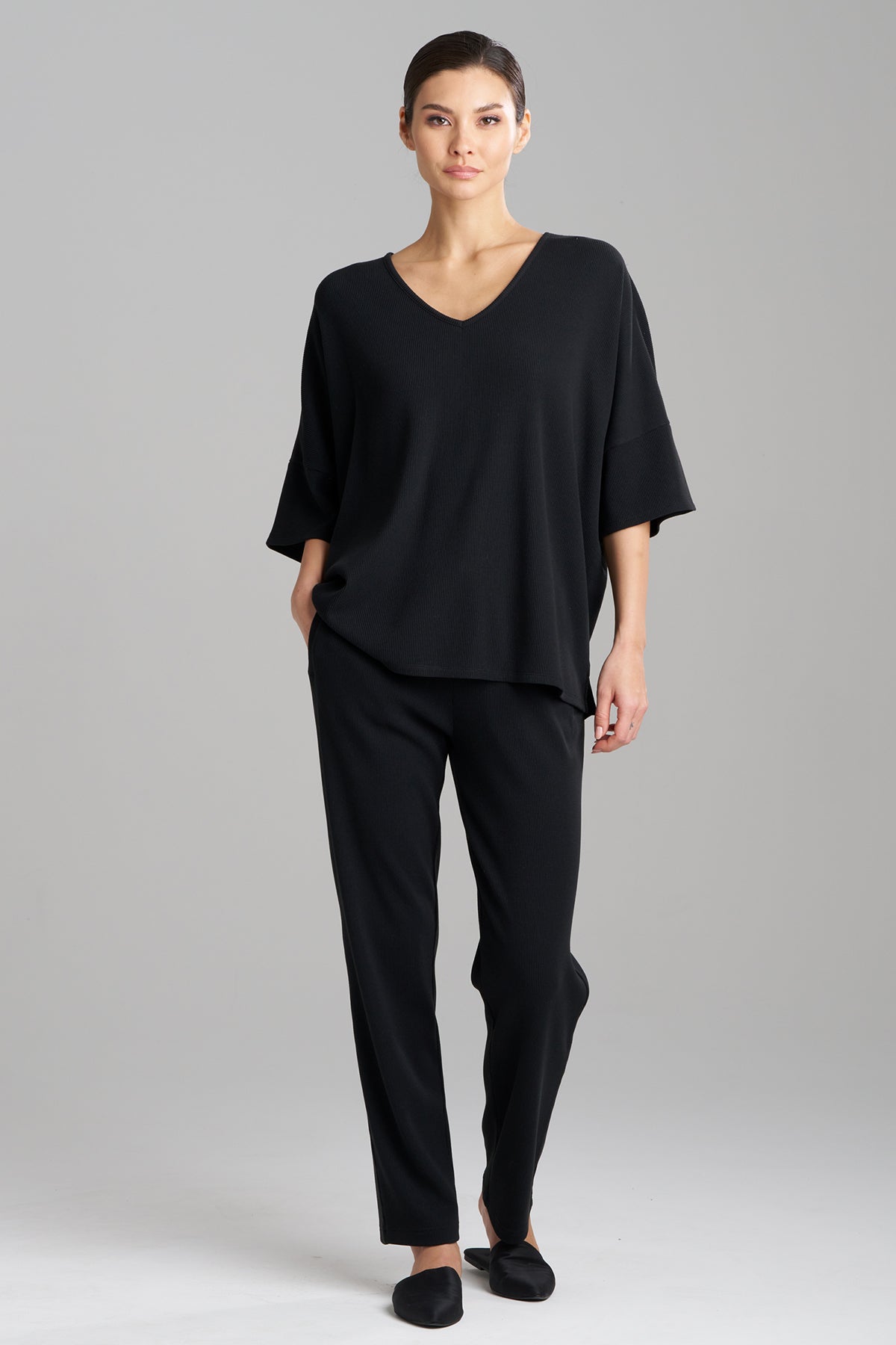 Tranquility Waffle V-Neck Top Black