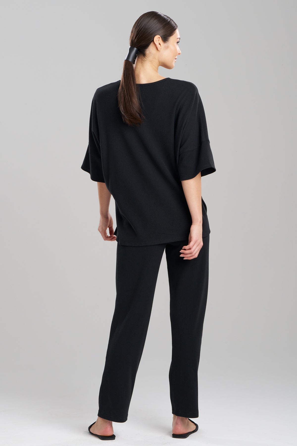 Tranquility Waffle V-Neck Top Black