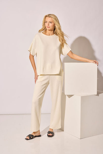 Quilted Geo Knit Jacquard Short Sleeve Top White Opal