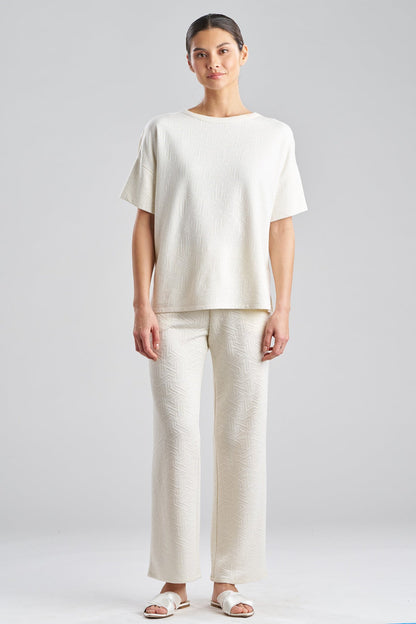 Quilted Geo Knit Jacquard Short Sleeve Top White Opal