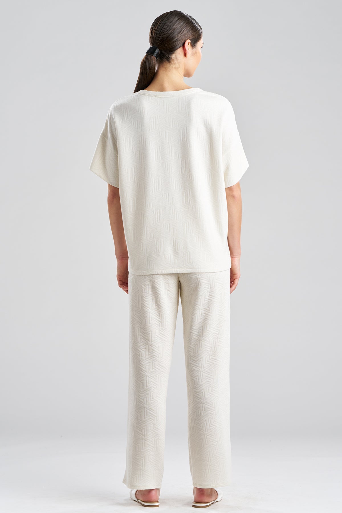 Quilted Geo Knit Jacquard Short Sleeve Top White Opal