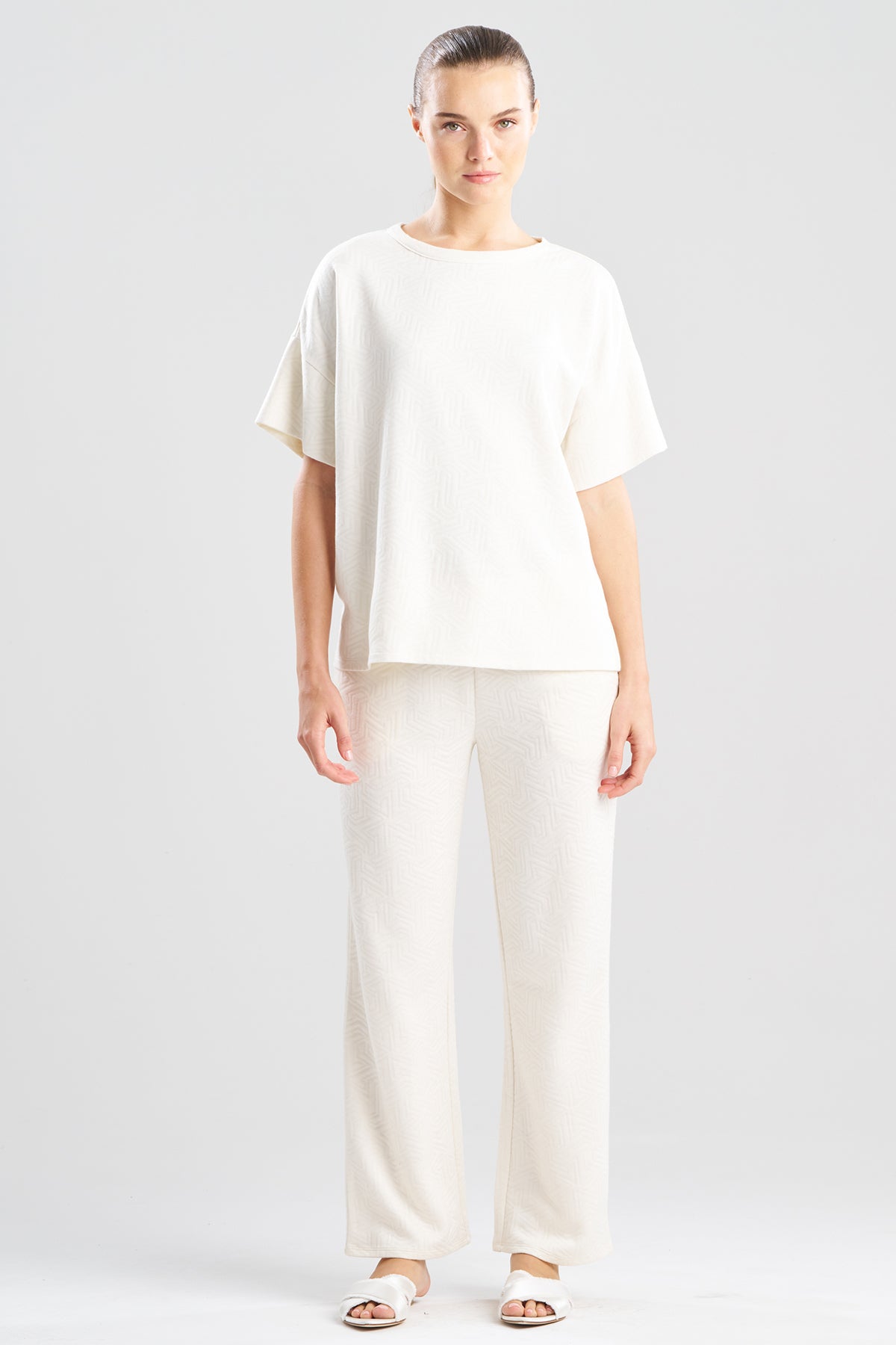 Quilted Geo Knit Jacquard Short Sleeve Top White Opal