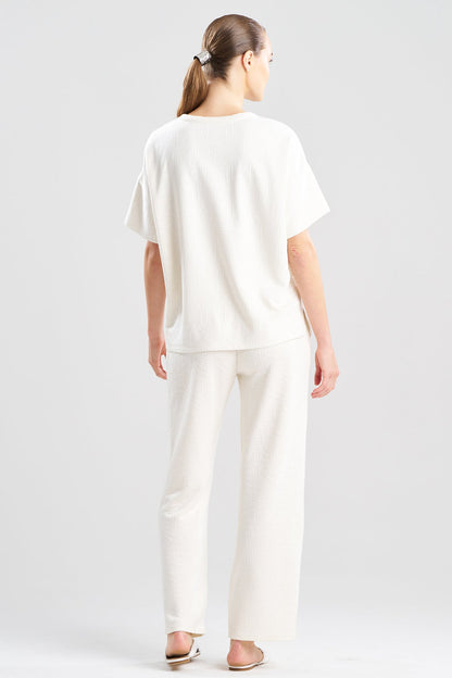 Quilted Geo Knit Jacquard Short Sleeve Top White Opal