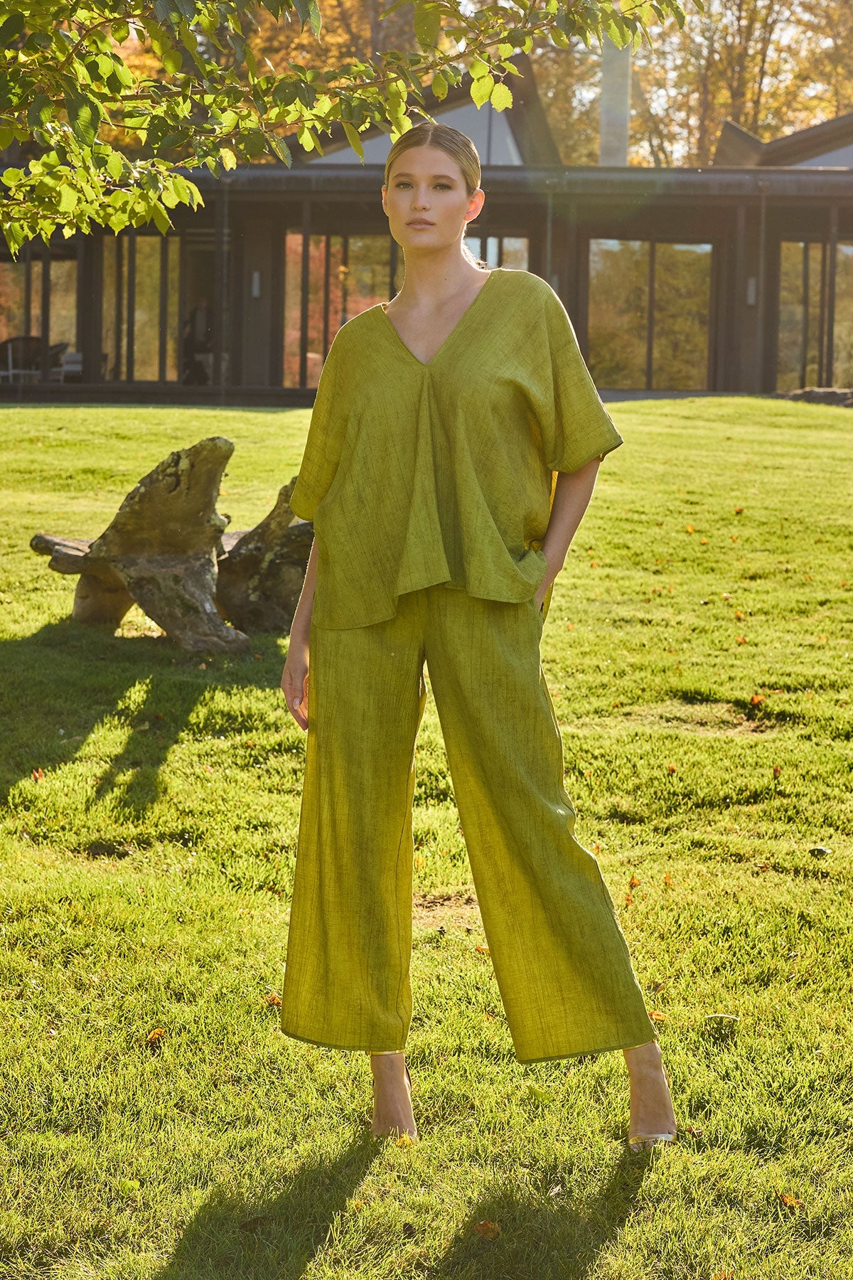 Terra Foil Crinkle Caftan Shirt Olive