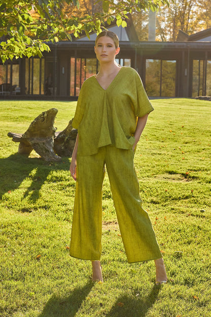 Terra Foil Crinkle Caftan Shirt Olive