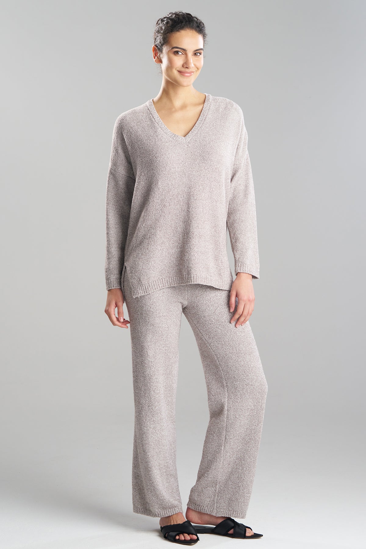 Buy Aura Heather Chenille V-Neck Top in Truffle Online Truffle
