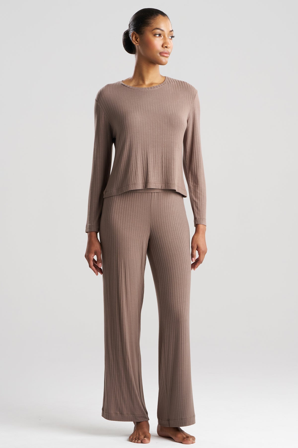 Skye Rib Ease Long Sleeve Top Dark Taupe