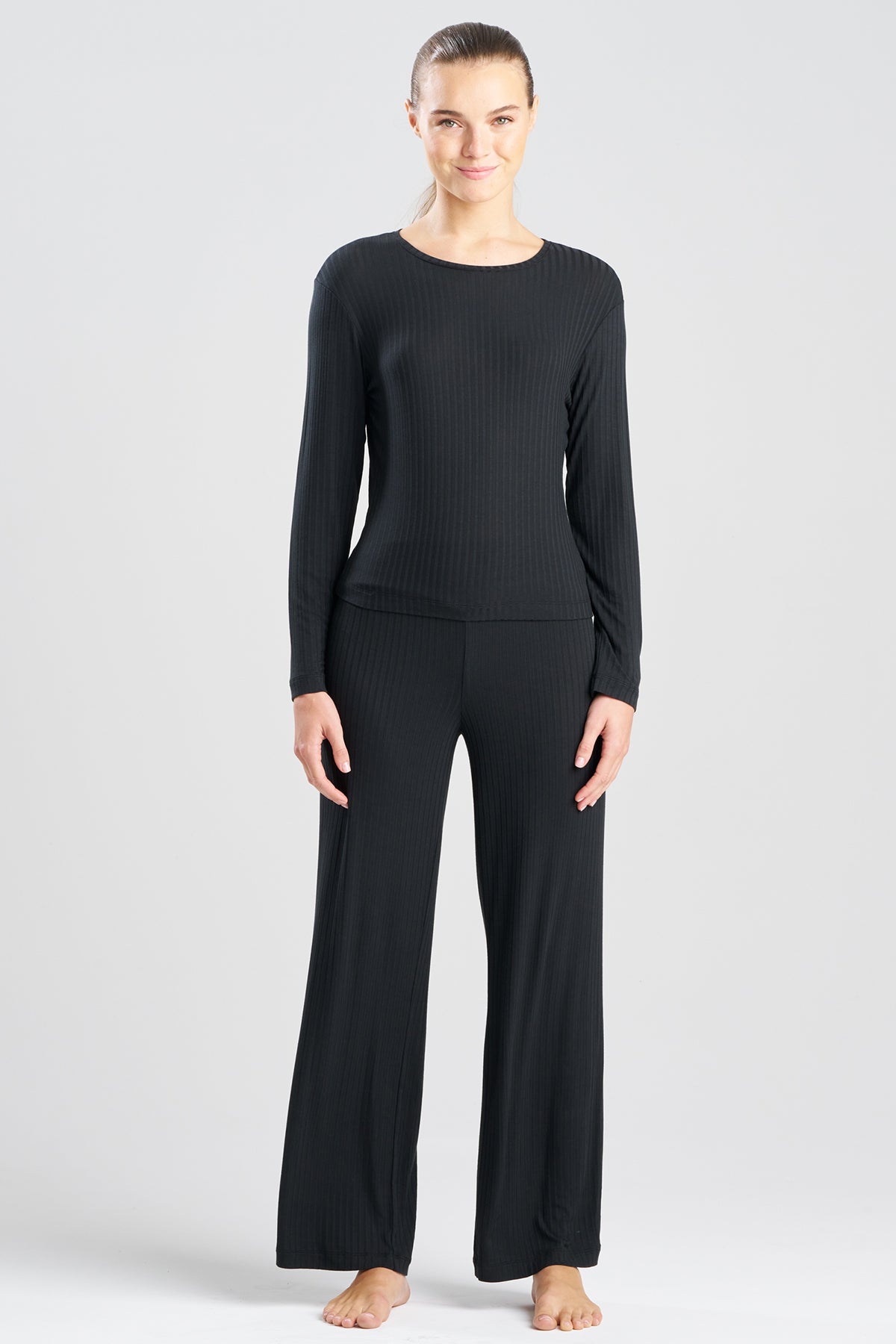 Skye Rib Ease Long Sleeve Top Black