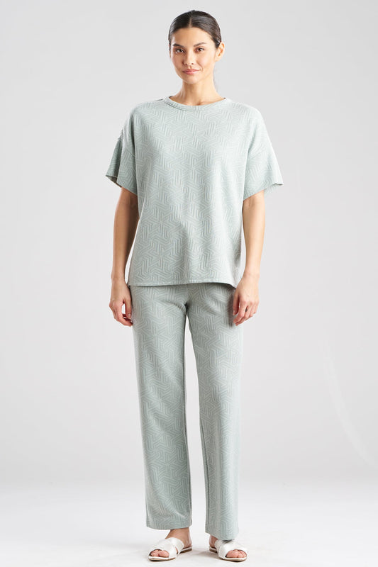 Quilted Geo Knit Jacquard Short Sleeve Top Ocean Mist
