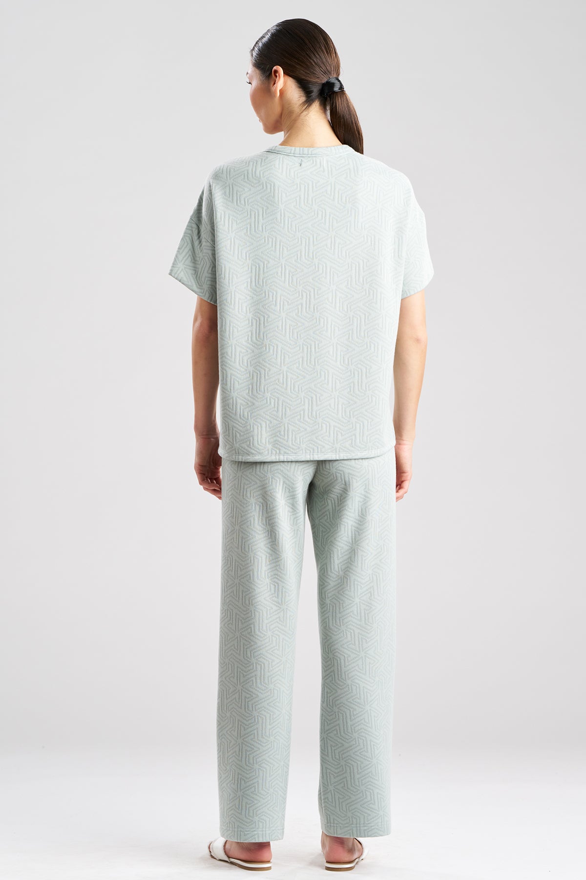 Quilted Geo Knit Jacquard Short Sleeve Top Ocean Mist