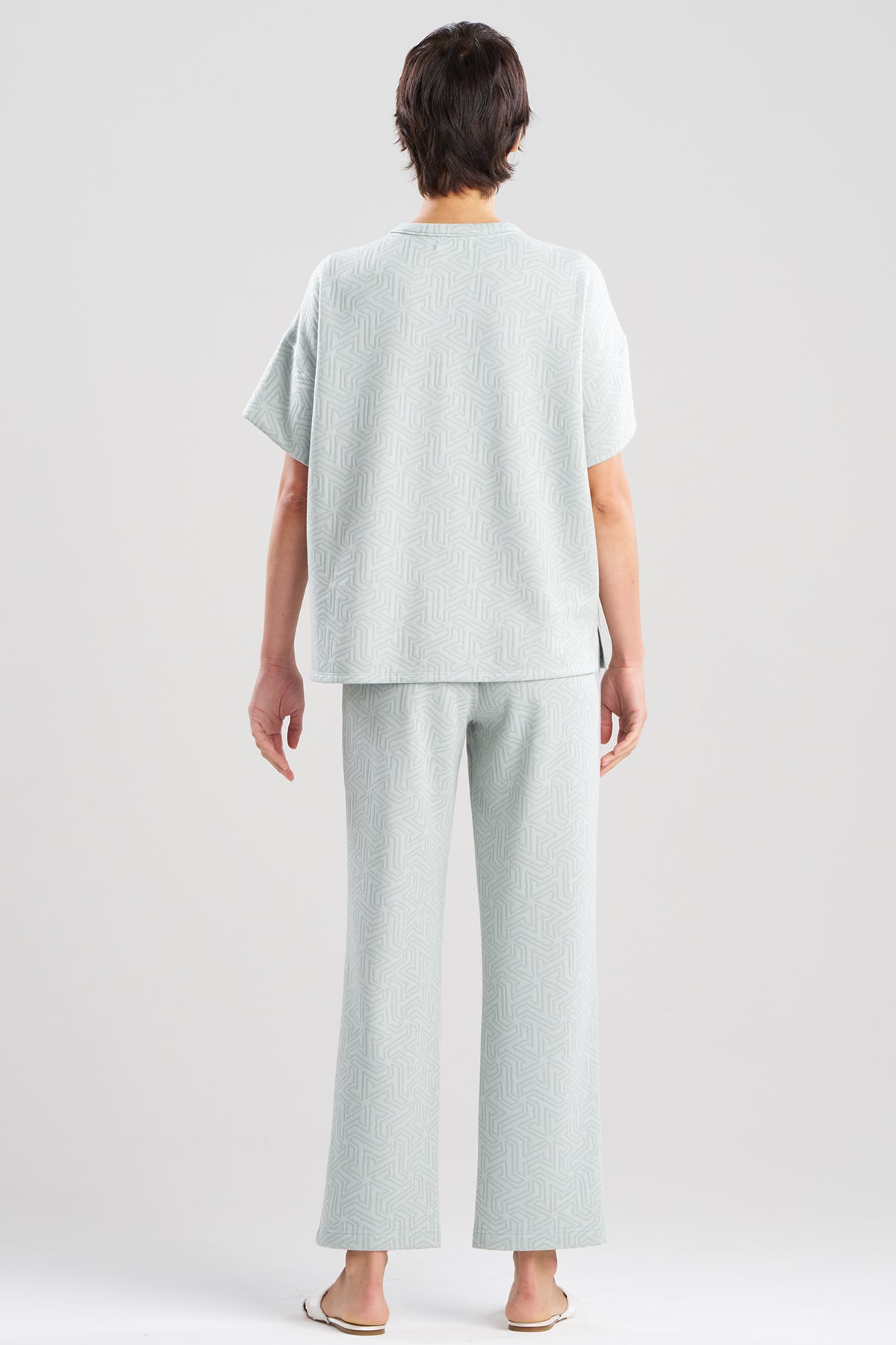 Quilted Geo Knit Jacquard Short Sleeve Top Ocean Mist