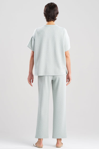 Quilted Geo Knit Jacquard Short Sleeve Top Ocean Mist