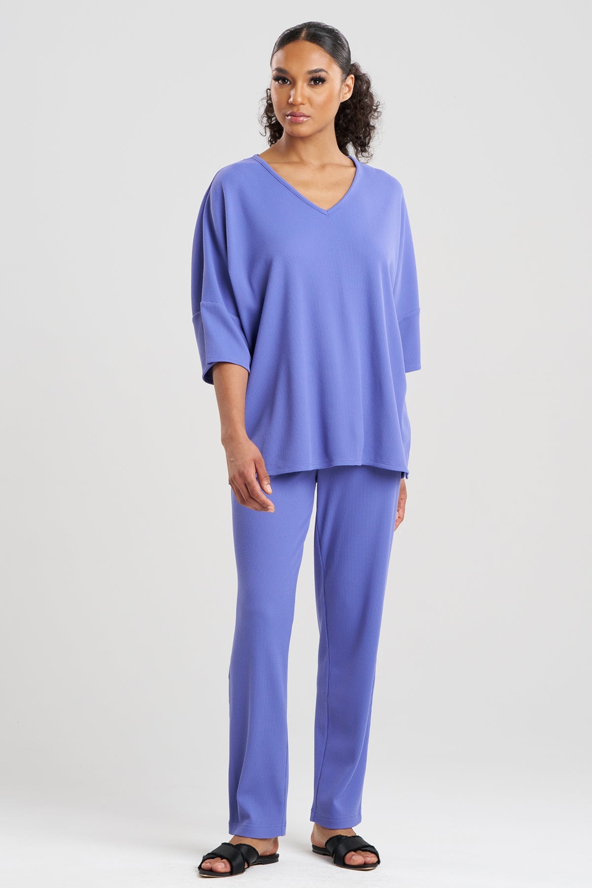 Tranquility Waffle V-Neck Top Windy Blue