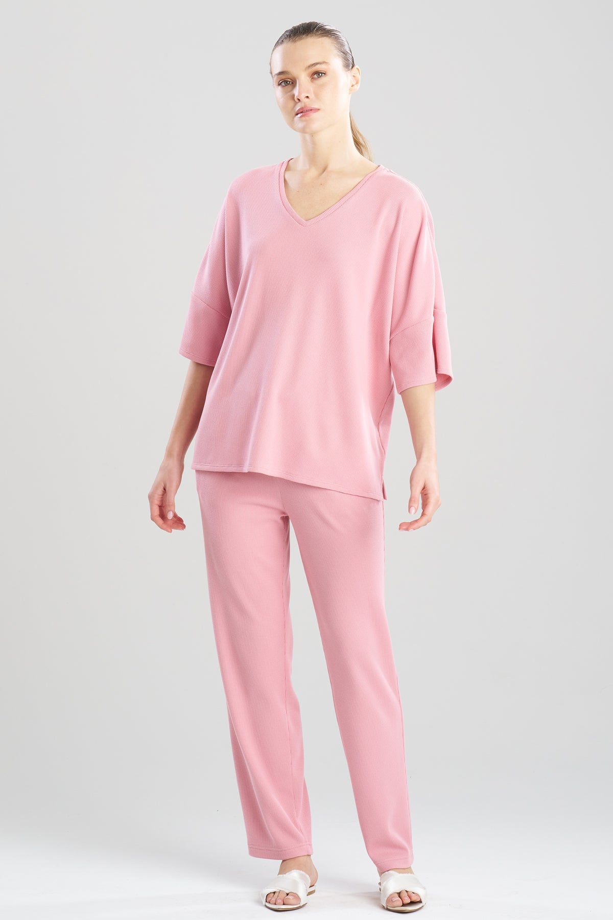 Tranquility Waffle V-Neck Top Rose
