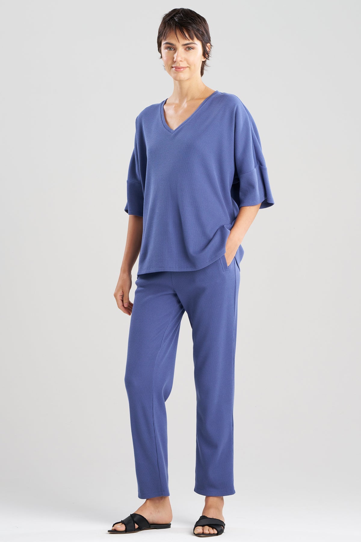 Tranquility Waffle V-Neck Top Indigo