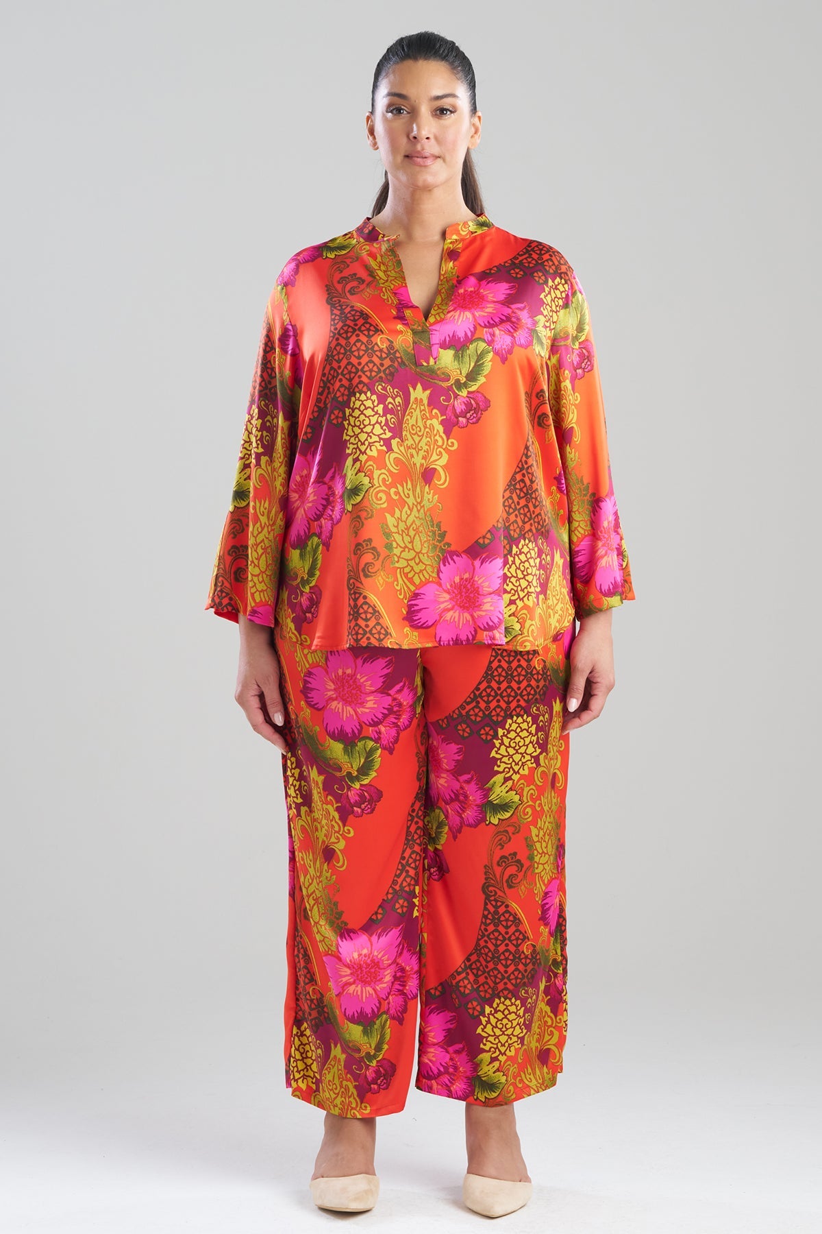 Harvest Printed Satin Mandarin PJ Set Harvest Orange