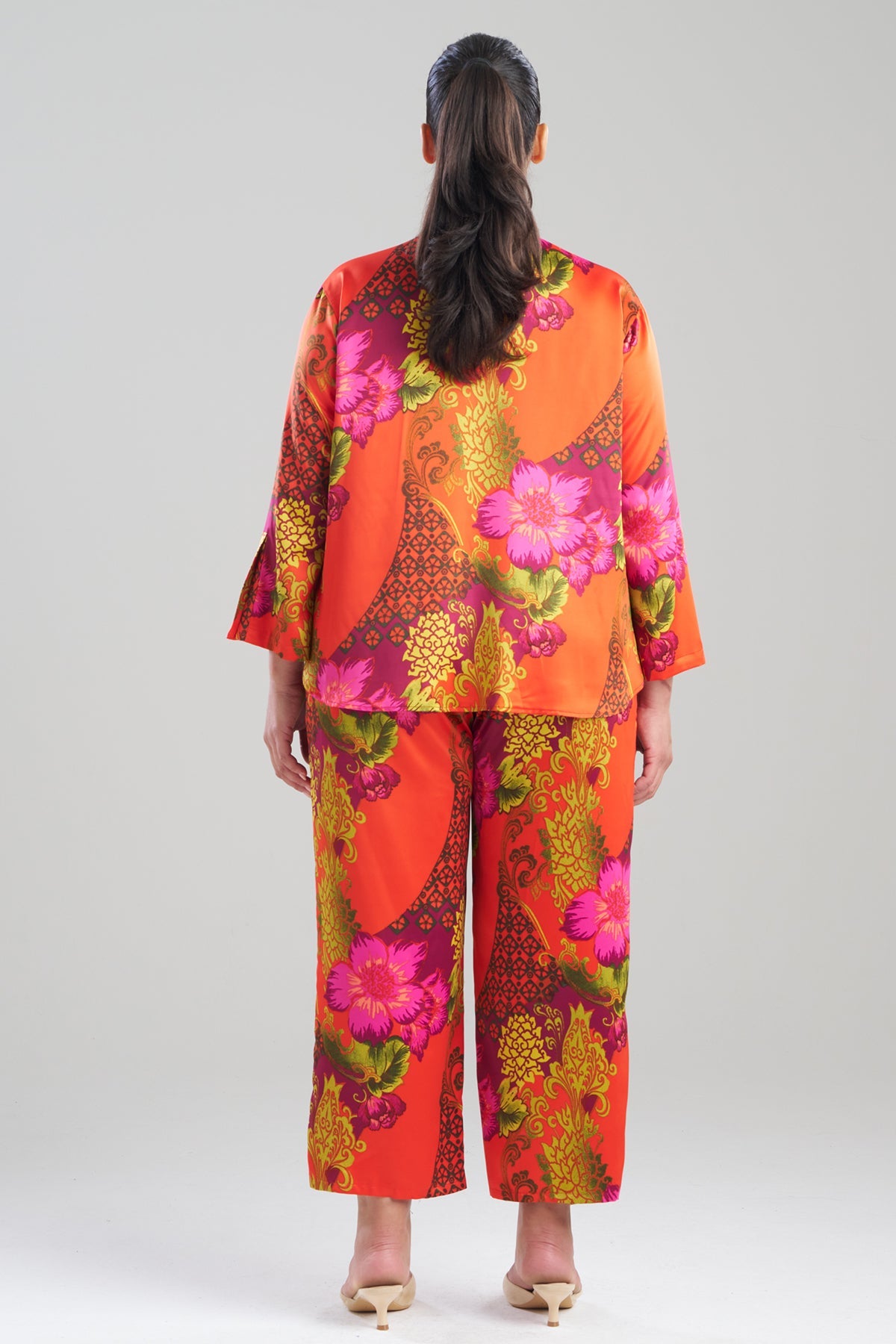 Harvest Printed Satin Mandarin PJ Set Harvest Orange