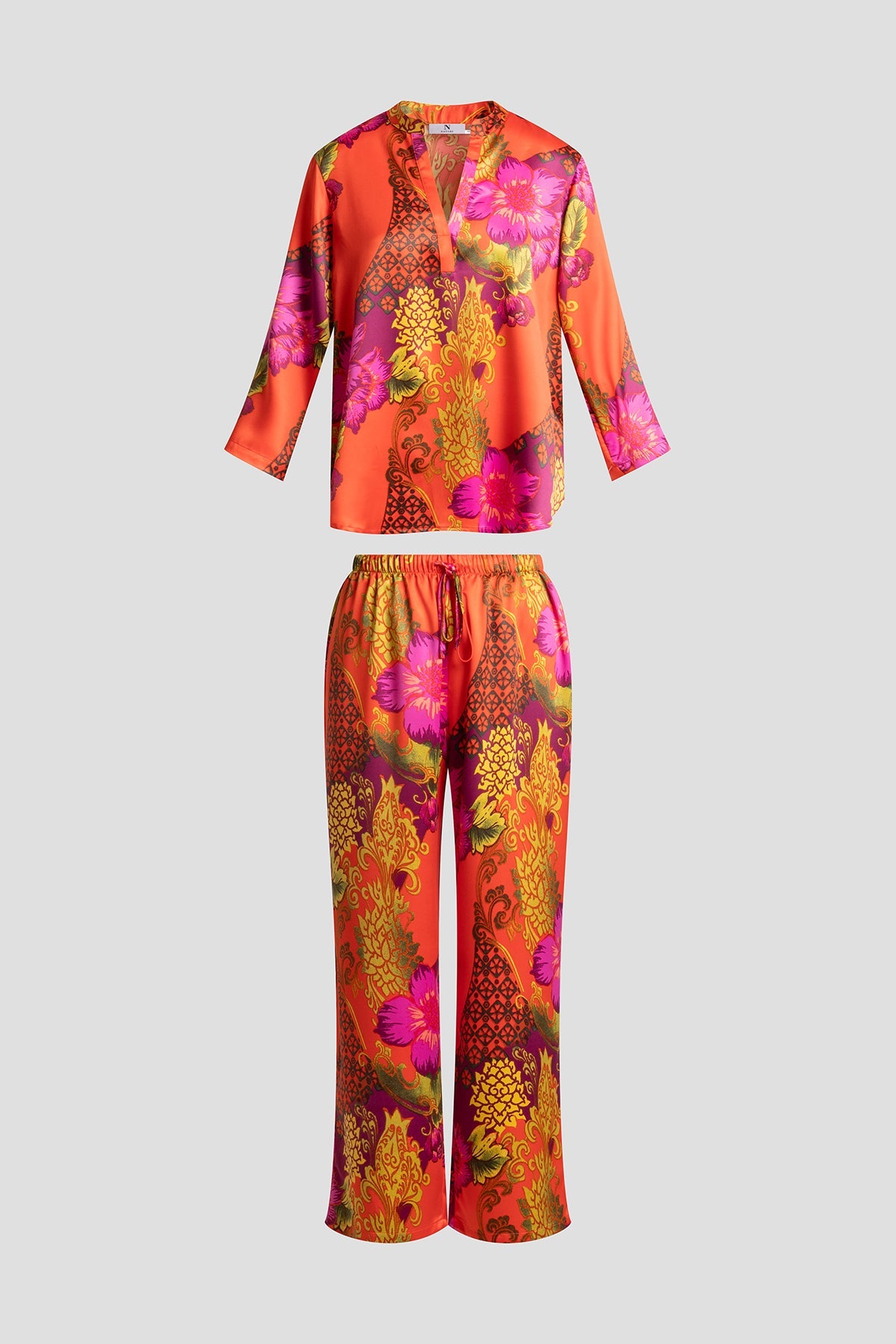 Harvest Printed Satin Mandarin PJ Set Harvest Orange