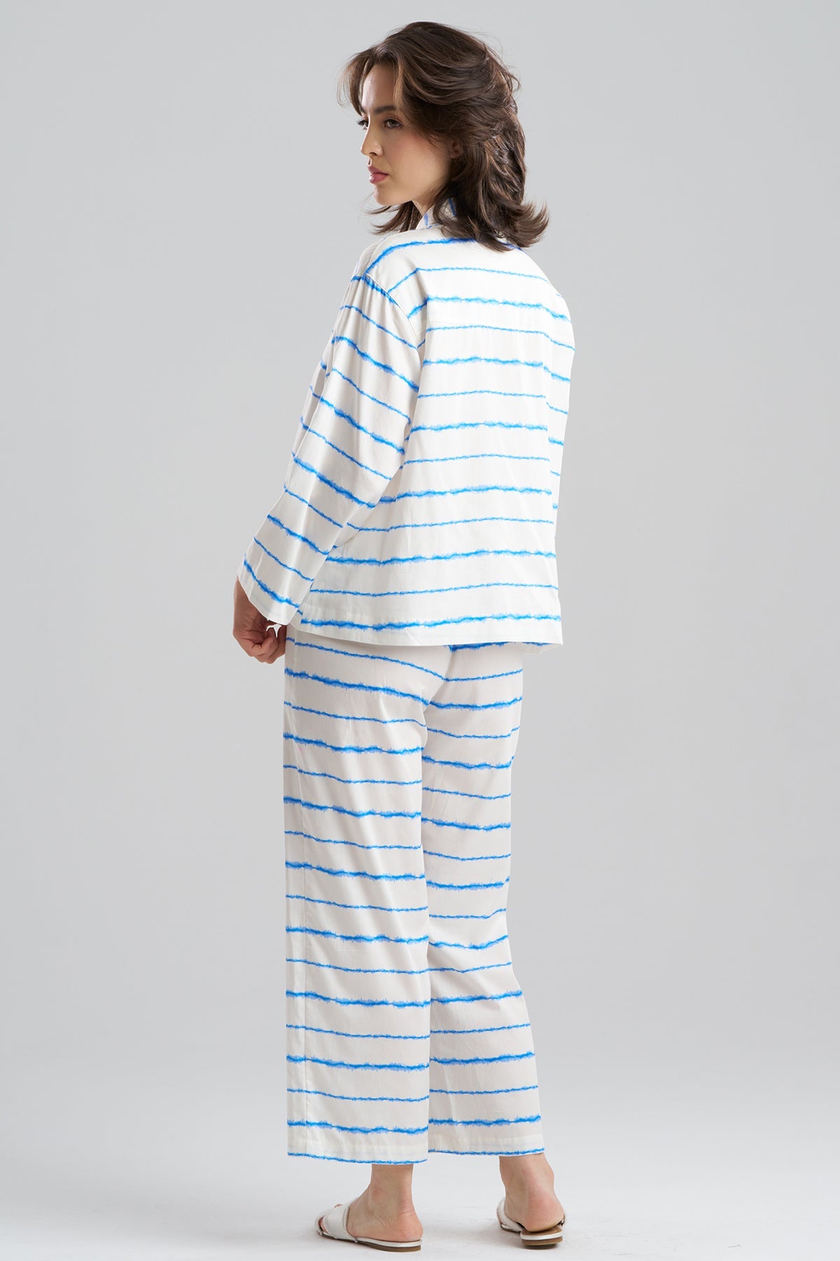 Shibori Cotton Sateen Notch PJ White Blue Combo