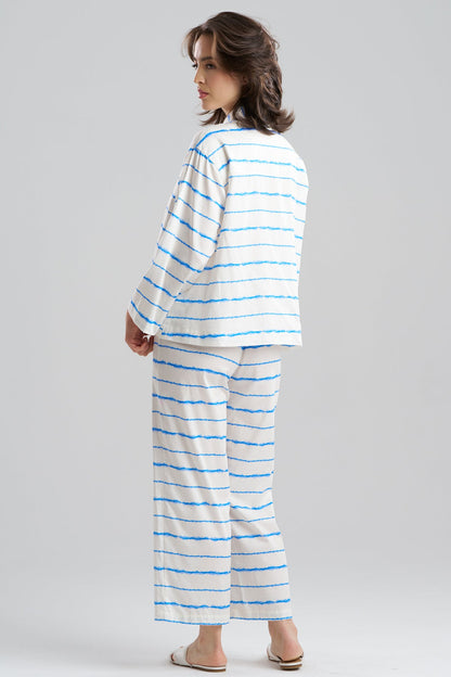 Shibori Cotton Sateen Notch PJ White Blue Combo