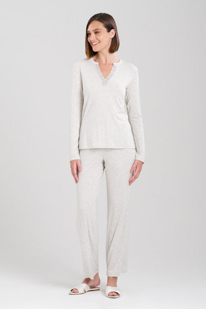 Buy Feathers Essentials Lenzing™ Ecovero™ Viscose Lace Applique PJ in Heather Pebblestone Online Light Heather Grey