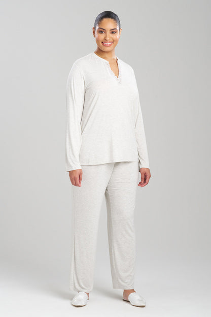 Buy Feathers Essentials Lenzing™ Ecovero™ Viscose Lace Applique PJ in Heather Pebblestone Online Light Heather Grey