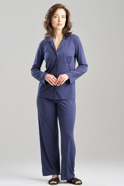 Shangri-La Embroidered TENCEL™ Notch PJ Heather Night Blue