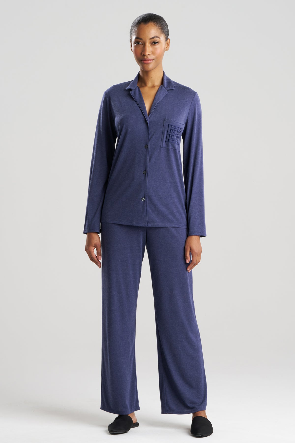 Shangri-La Embroidered TENCEL™ Notch PJ Heather Night Blue