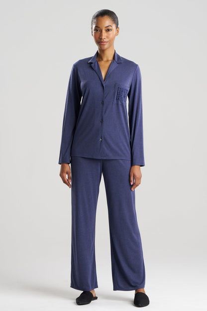 Shangri-La Embroidered TENCEL™ Notch PJ Heather Night Blue