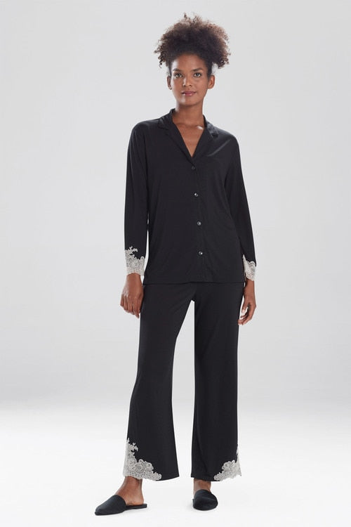 Buy Luxe Shangri-La TENCEL™ Long Sleeve Notch PJ in Black Online Black