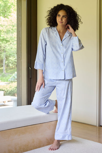 Buy Infinity Cotton Sateen Notch PJ in Powder Blue Online Powder Blue