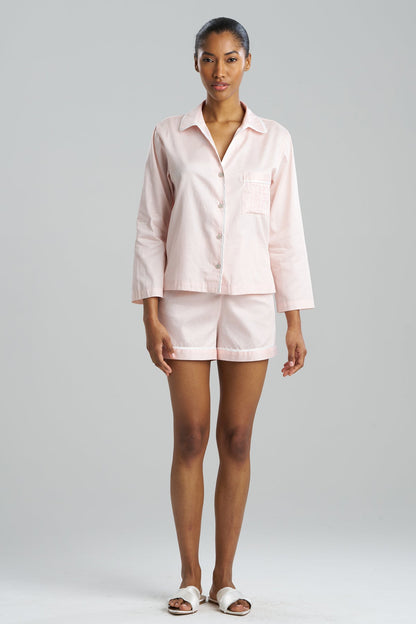 Cotton Sateen Embroidered Essentials Notch Shorts PJ Blush Pink