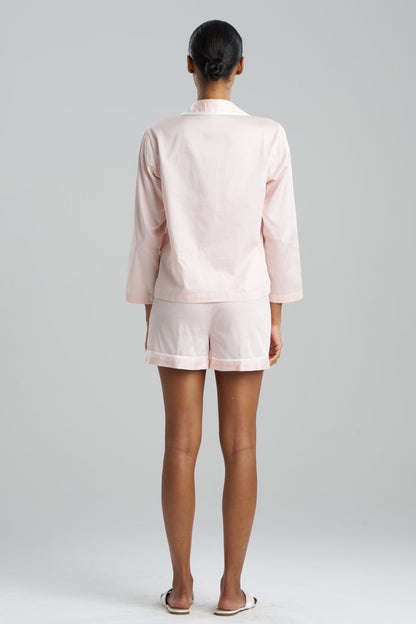 Cotton Sateen Embroidered Essentials Notch Shorts PJ Blush Pink