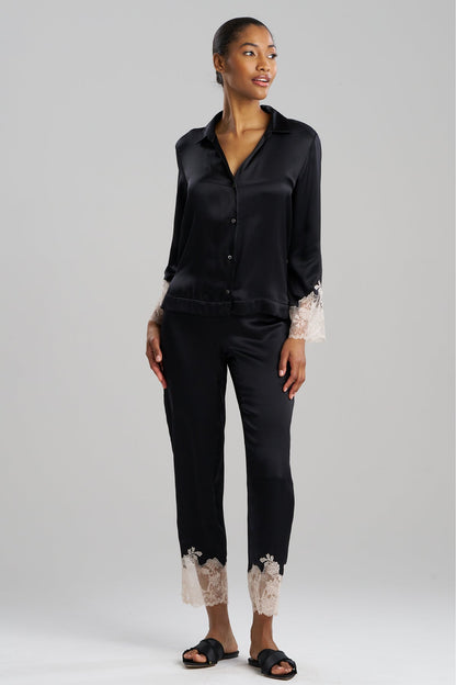 Buy Lolita Lace Trim Silk Notch PJ in Black/Ecru Online Black/Ecru