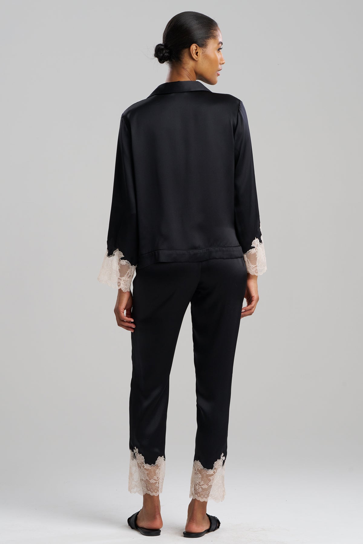 Buy Lolita Lace Trim Silk Notch PJ in Black/Ecru Online Black/Ecru